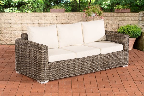 3er-Sofa Bilbao / Madeira Cremeweiss grau-meliert