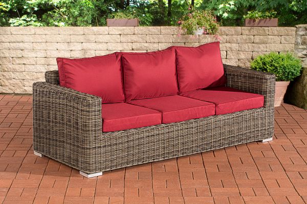 3er-Sofa Bilbao / Madeira Rubinrot grau-meliert