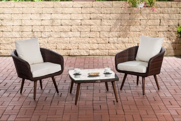 Balkon-Set Ameland Flachrattan cremeweiß 45 cm (Dunkelbraun) braun-meliert