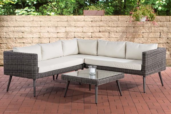 Eck-Loungeset Molde Rundrattan cremeweiß 40 cm (Dunkelgrau) grau-meliert