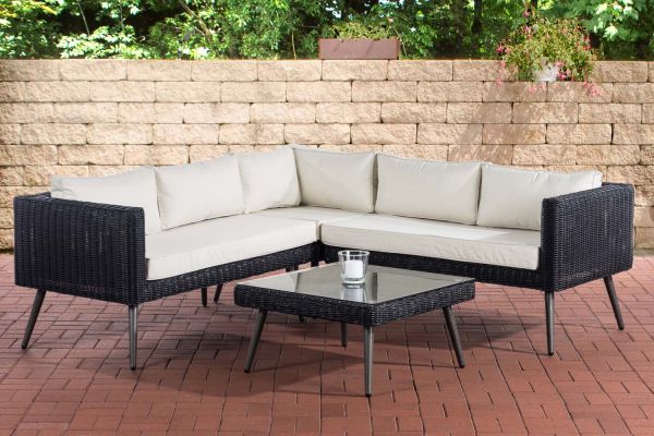 Eck-Loungeset Molde Rundrattan cremeweiß 40 cm (Dunkelgrau) schwarz