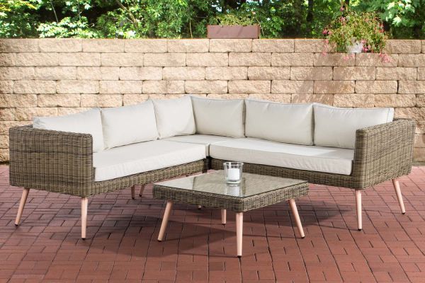 Eck-Loungeset Molde Rundrattan cremeweiß 40 cm (Hellbraun) natura