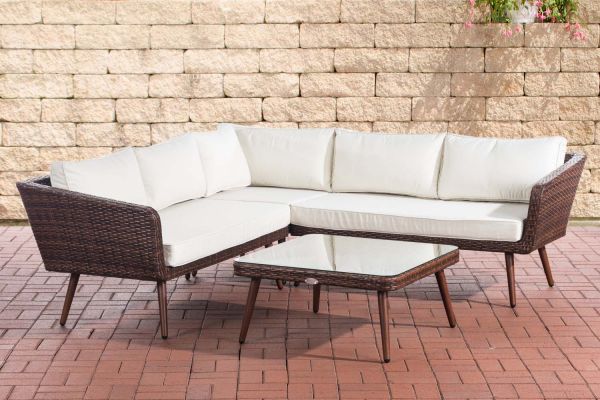 Eck-Loungeset Skara Flachrattan cremeweiß 40 cm (Dunkelbraun) braun-meliert
