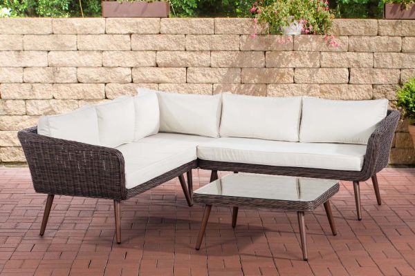Eck-Loungeset Skara Rundrattan cremeweiß 40 cm (Dunkelbraun) braun-meliert