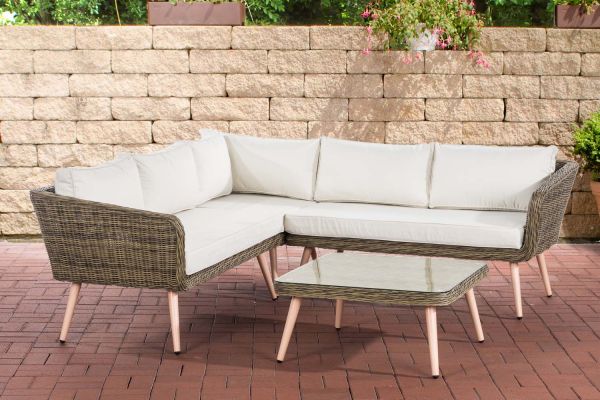 Eck-Loungeset Skara Rundrattan  cremeweiß 40 cm (Hellbraun) natura