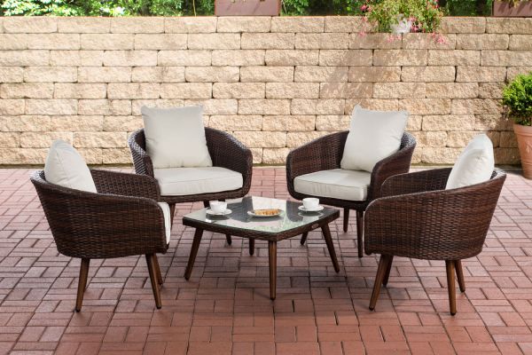 Lounge-Set Ameland Flachrattan cremeweiß 40 cm (Dunkelbraun) braun-meliert