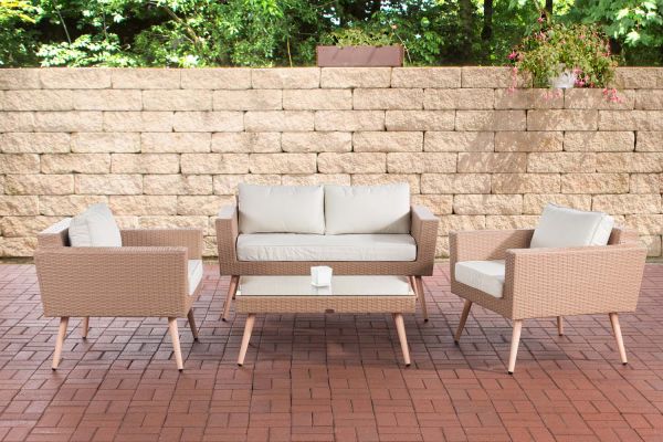 Loungeset Kiruna Flachrattan 40 cm (Hellbraun) cremeweiß sand