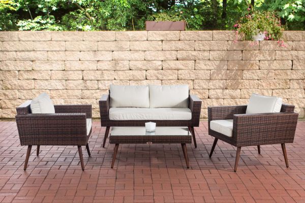 Loungeset Kiruna Flachrattan cremeweiß 40 cm (Dunkelbraun) braun-meliert