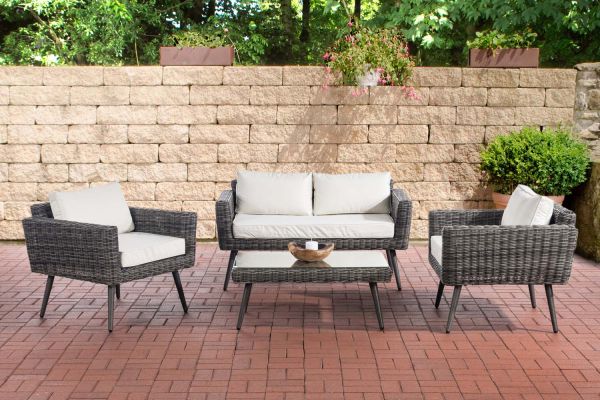 Loungeset Kiruna Rundrattan 40 cm (Dunkelgrau) cremeweiß grau-meliert