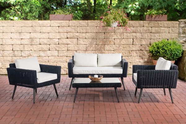 Loungeset Kiruna Rundrattan 40 cm (Dunkelgrau) cremeweiß schwarz