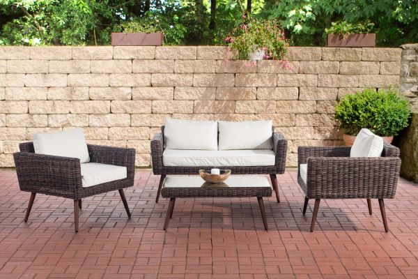 Loungeset Kiruna Rundrattan cremeweiß 40 cm (Dunkelbraun) braun-meliert