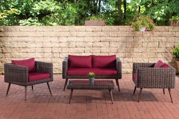 Loungeset Molde 2-1-1 Rundrattan rubinrot 40 cm (Dunkelbraun) braun-meliert