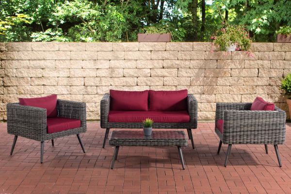 Loungeset Molde 2-1-1 Rundrattan rubinrot 40 cm (Dunkelgrau) grau-meliert