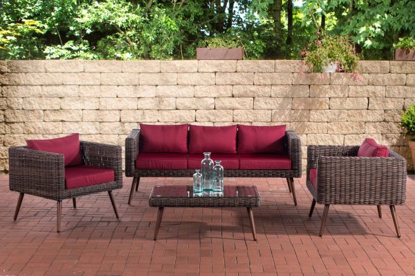 Loungeset Molde 3-1-1 Rundrattan rubinrot 40 cm (Dunkelbraun) braun-meliert