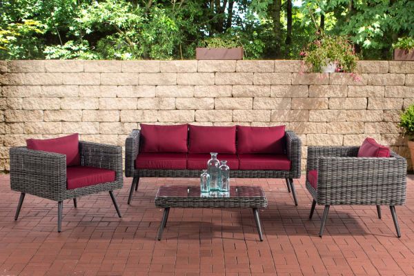Loungeset Molde 3-1-1 Rundrattan rubinrot 40 cm (Dunkelgrau) grau-meliert