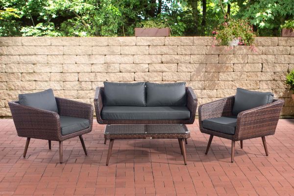 Loungeset Skara Flachrattan anthrazit 40 cm (Dunkelbraun) braun-meliert