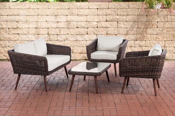 Loungeset Skara Rundrattan cremeweiß 40 cm (Dunkelbraun) braun-meliert