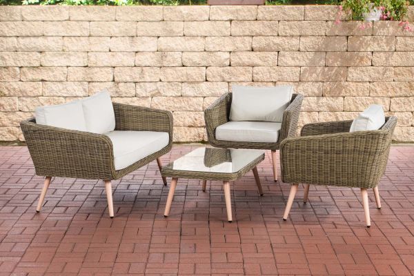 Loungeset Skara Rundrattan  cremeweiß 40 cm (Hellbraun) natura