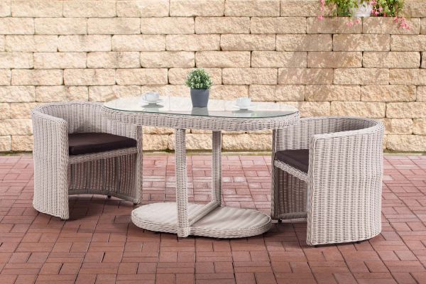 Sitzgruppe Bayamo Rundrattan Terrabraun perlweiß
